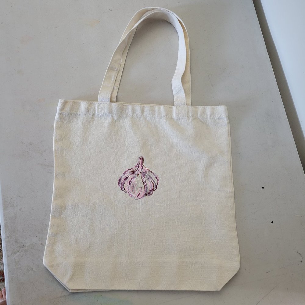 Tote, Cotton, Canvas, New Foodie Bag, "Upcycled" embroidery